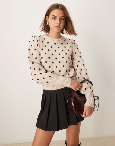 JDY puffy sleeves textured jumper in stone - view 1