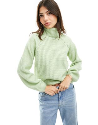 JDY roll neck puff sleeve jumper in pale green - ASOS Price Checker