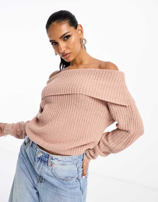 JDY - Pull à encolure Bardot - Vieux rose