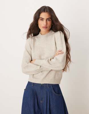 JDY - Pull à manches bouffantes - Taupe-Gris