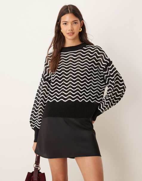 JDY - Pull à motif zig zag - Noir et blanc - view 1