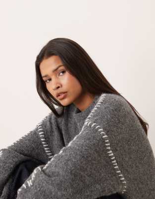 Pull en maille à coutures contrastantes - Gris foncé XS