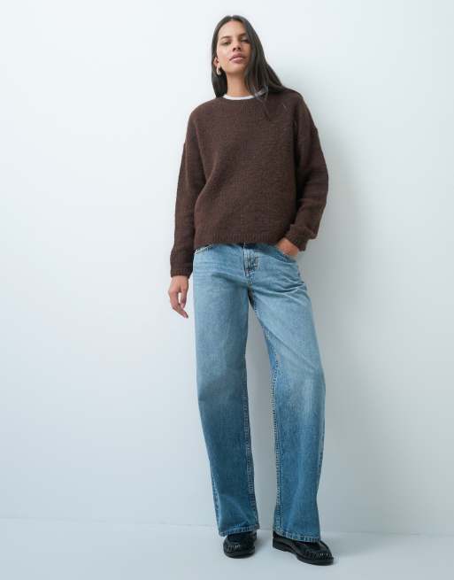 JDY pull en maille à épaules tombantes marron foncé, 3 de 4