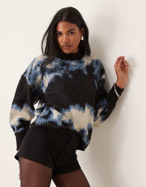 JDY - Pull en maille à imprimé abstrait - Bleu - view 1