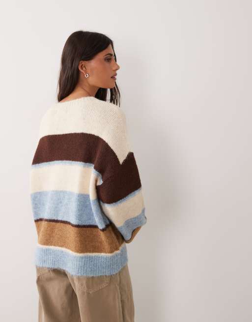 JDY pull en maille à rayures marron et bleues, 4 de 4