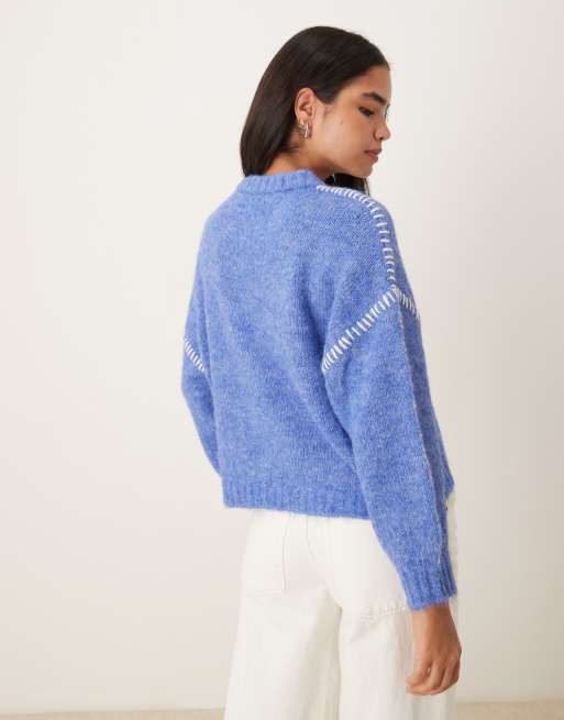 JDY - Pull en maille à surpiqûres - Bleu, 4 de 4