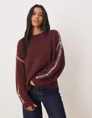 JDY - Pull en maille à surpiqûres - Bordeaux | ASOS