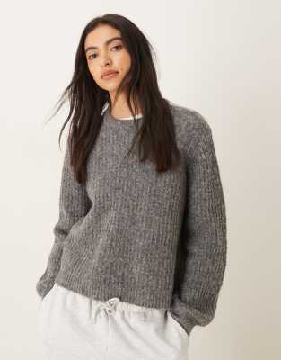 Pull en maille brossée texturée - Gris-Vert S
