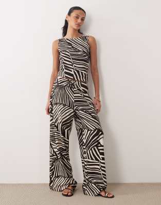 JDY pull on pants in brown abstract print - part of a set