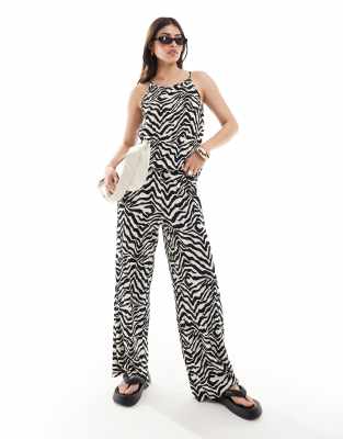 JDY JDY pull on wide leg plisse trouser co-ord in black & white zebra print