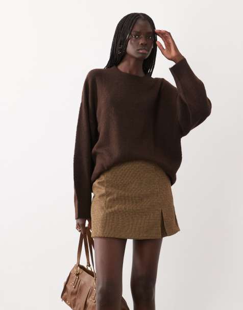 JDY pull oversize en maille à col rond chiné chocolat - view 1