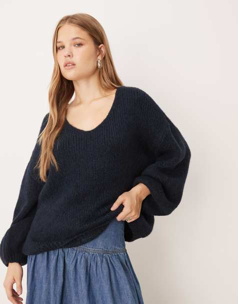 JDY - Pull oversize réversible en maille - Bleu marine - view 1