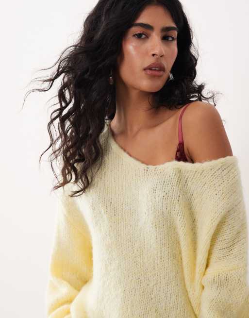 JDY - Pull oversize réversible en maille - Jaune pastel, 3 de 4