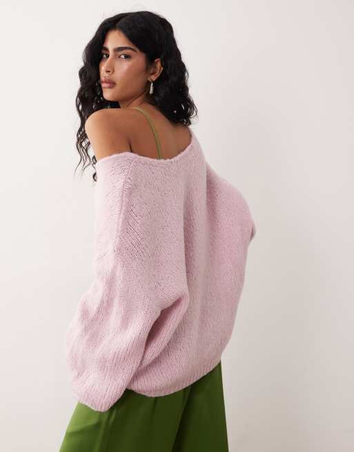 JDY - Pull oversize réversible en maille - Rose clair , 4 de 4
