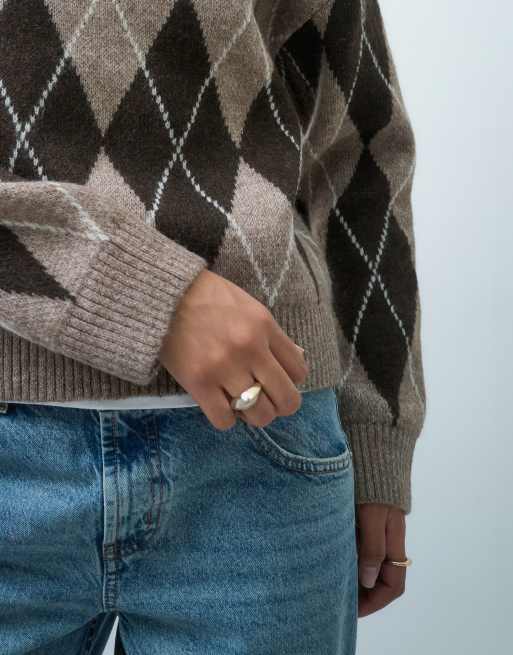 JDY pull ras de cou à losanges chocolat, 4 de 4