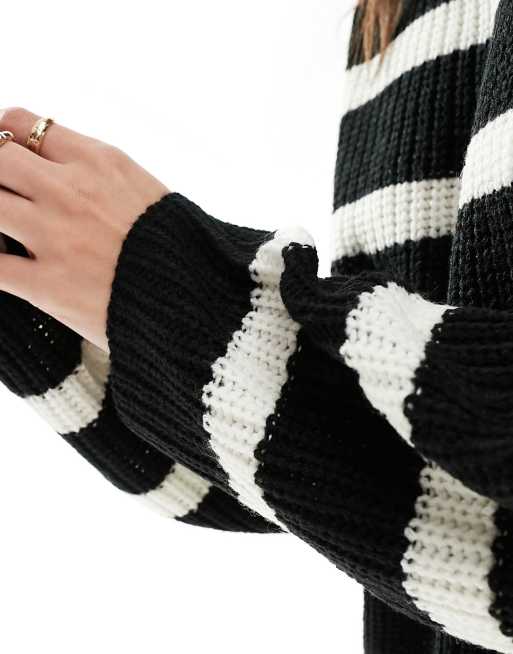 JDY - Pull ras de cou en maille rayée - Beige/noir, 2 de 4