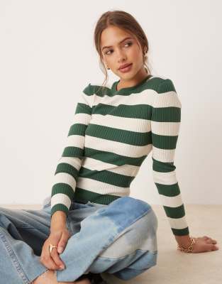 JDY - Pull rayé à col rond - Vert