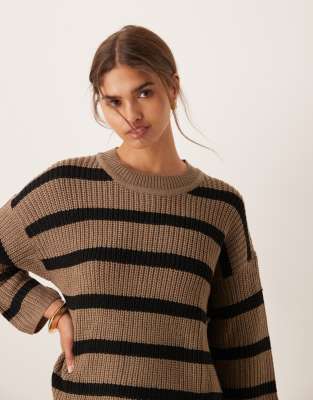Pull en maille fine rayé noir et blanc strass rock femme