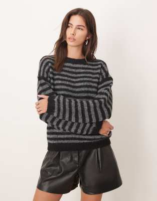 JDY - Pull texturé à rayures - Noir