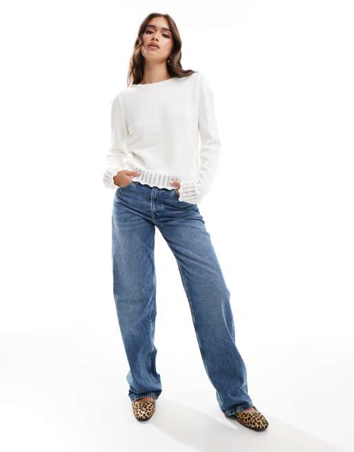 JDY – Pullover in Cremeweiß mit U-Boot-Ausschnitt und Saumdetail