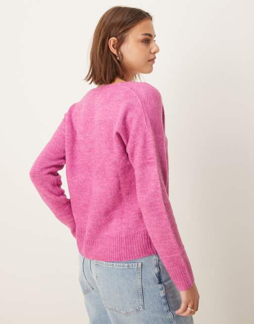 JDY – Pullover in Dunkelrosa mit V-Ausschnitt, 3 von 4