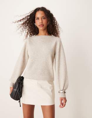 JDY - Pullover in Glitzer-Creme mit U-Boot-Ausschnitt-Weiß