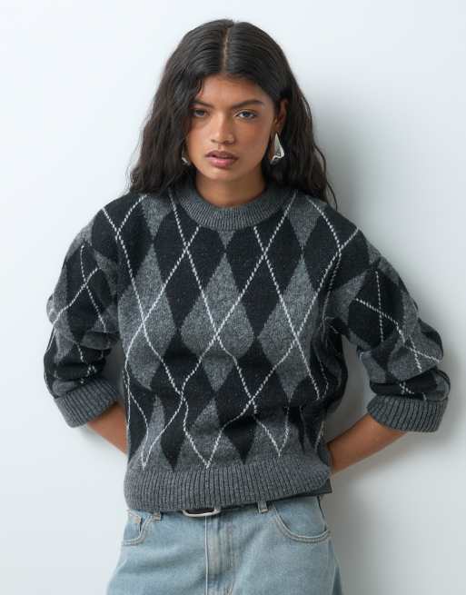 JDY Pullover mit Rundhalsausschnitt in Anthrazit mit Argyle-Muster, 2 von 5
