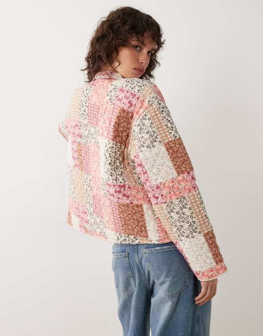 JDY quilted boxy jacket in pink paisley, 4 of 4