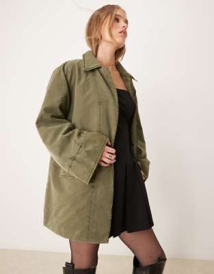 JDY quilted lining utility coat in khaki