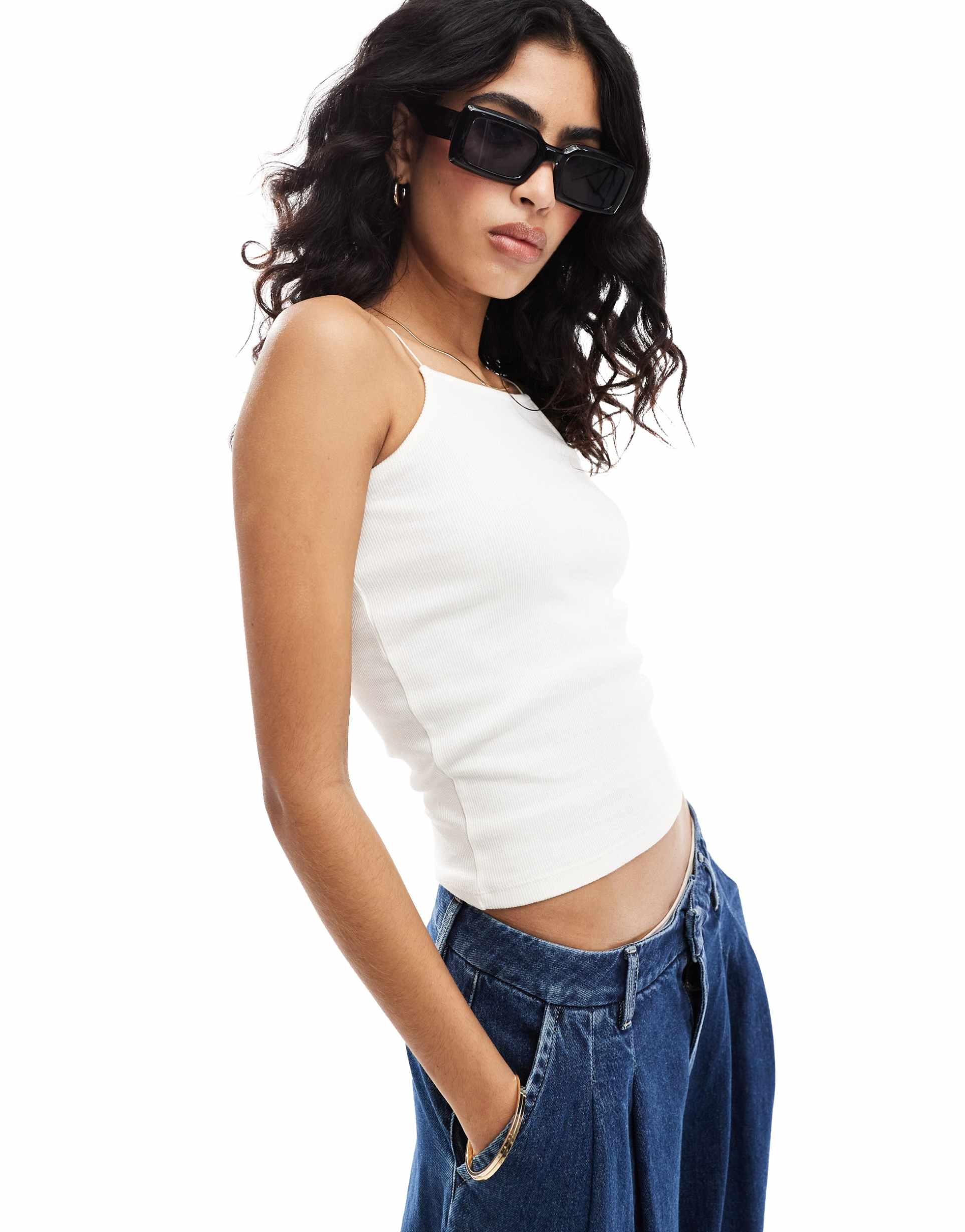 jdy racer cami top in white