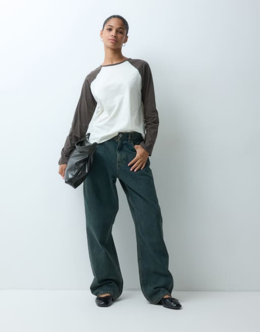 JDY raglan long sleeve top in brown & cream, 3 of 9