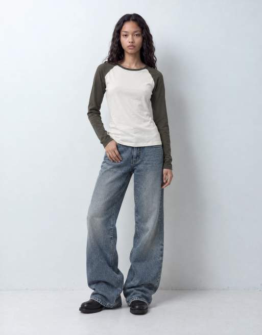 JDY raglan long sleeve top in brown & cream, 6 of 9