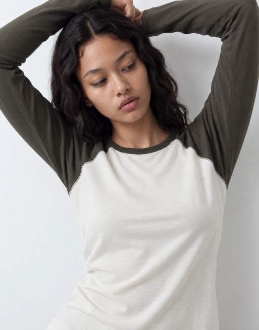 JDY raglan long sleeve top in brown & cream, 7 of 9