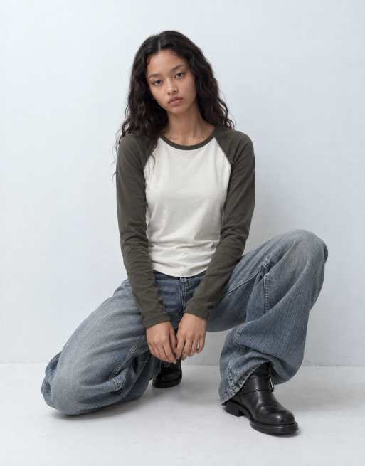 JDY raglan long sleeve top in brown & cream, 8 of 9