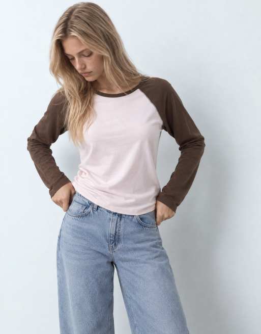 JDY raglan long sleeve top in brown & pink, 5 of 8