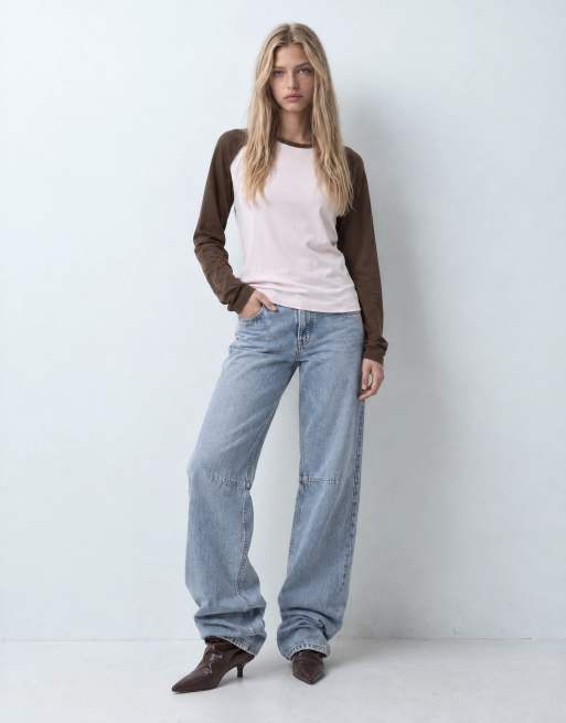 JDY raglan long sleeve top in brown & pink, 6 of 8