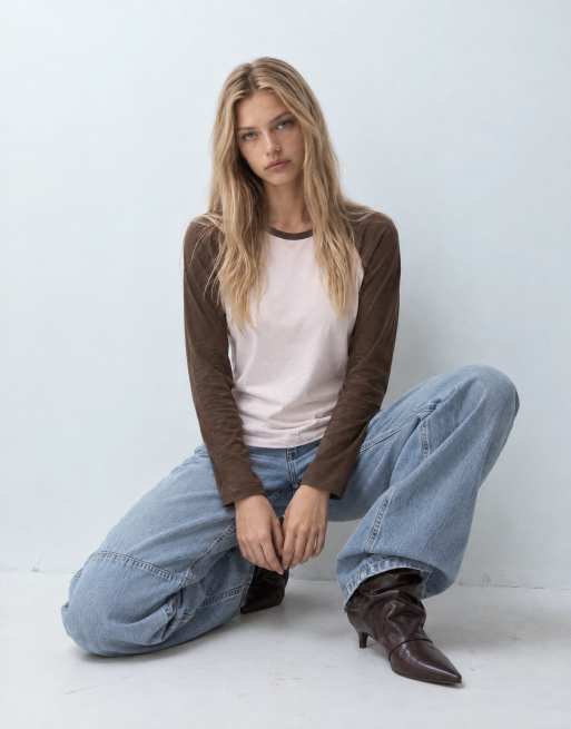 JDY raglan long sleeve top in brown & pink, 8 of 8