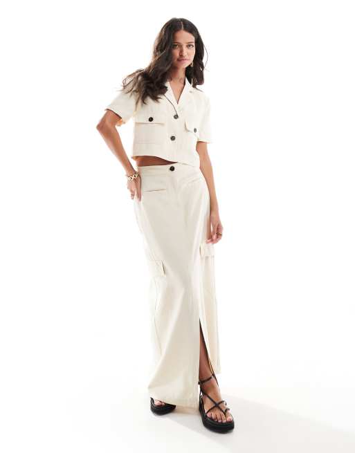 JDY - Rechtvallende maxi utility-rok in beige, deel van co-ord set