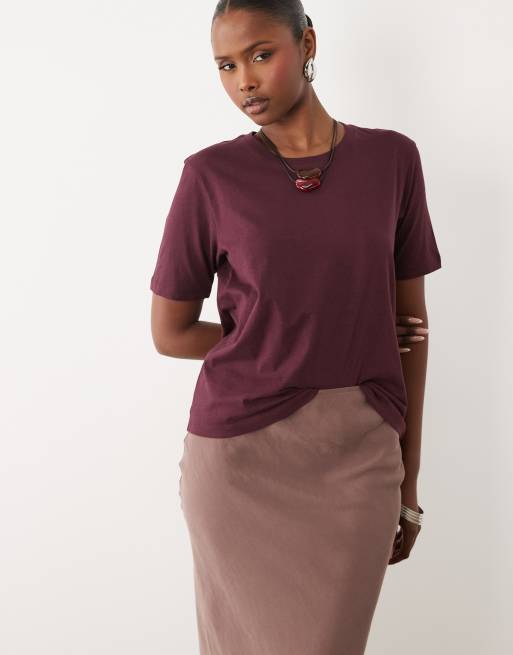 JDY regular fit t-shirt in burgundy, 2 of 4