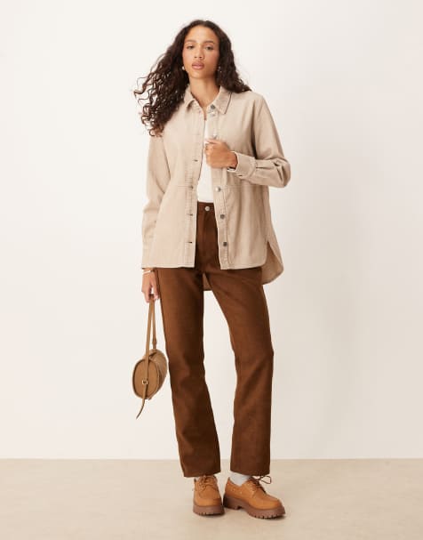 JDY relaxed fit cord shacket in cream - view 1