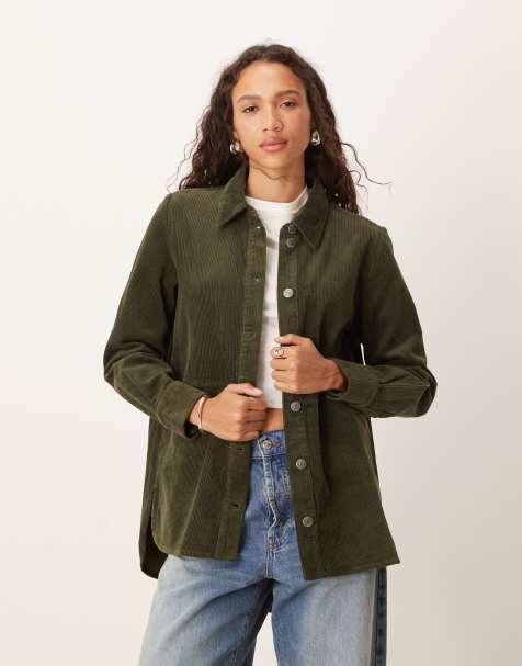 JDY relaxed fit cord shacket in khaki - view 1