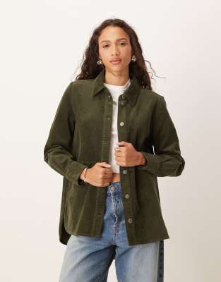 Jdy Relaxed Fit Cord Shacket In Green