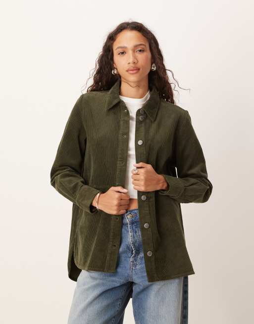 JDY relaxed fit cord shacket in khaki, 2 of 4