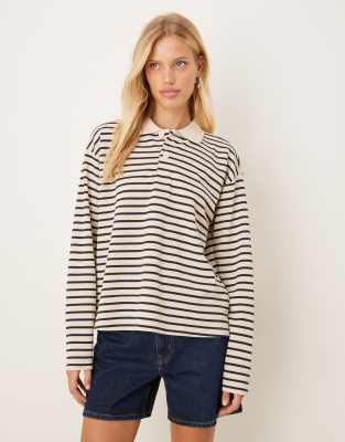 JDY JDY relaxed fit polo top in white and navy stripe