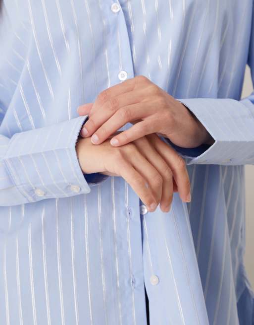 JDY relaxed fit shirt with glitter stripes in blue, 3 of 4