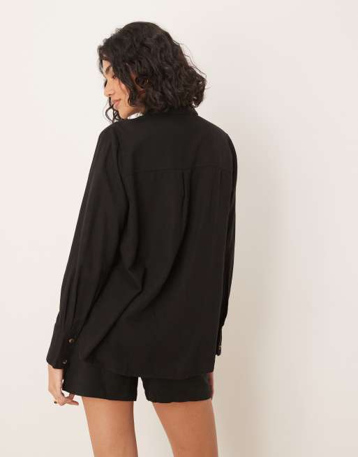 JDY relaxed linen look shirt in black (part of a set), 4 of 4
