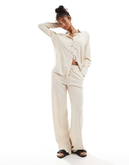 JDY relaxed linen mix shirt in stone (part of a set), 2 of 4