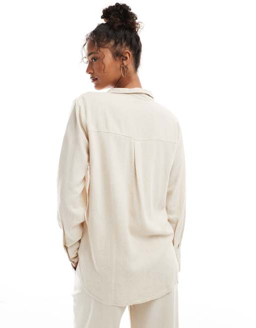 JDY relaxed linen mix shirt in stone (part of a set), 3 of 4