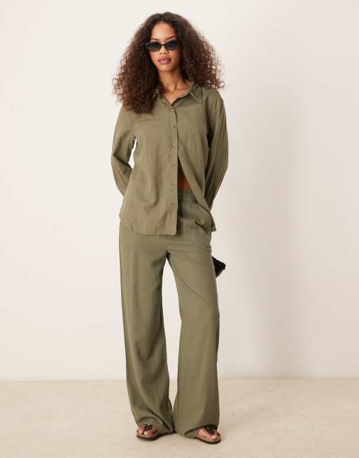 JDY relaxed linen shirt in khaki (part of a set), 3 of 4