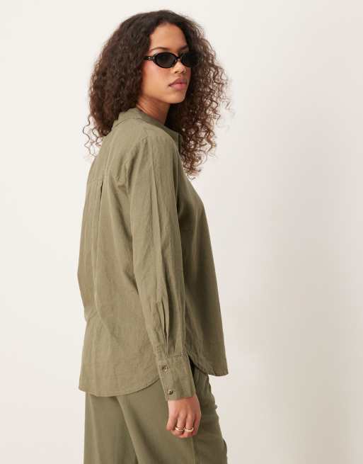 JDY relaxed linen shirt in khaki (part of a set), 4 of 4